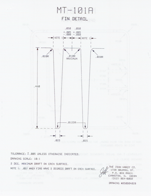 MT-101A Fin Detail — John Hardy Co injection mold part, drawing scale 10:1