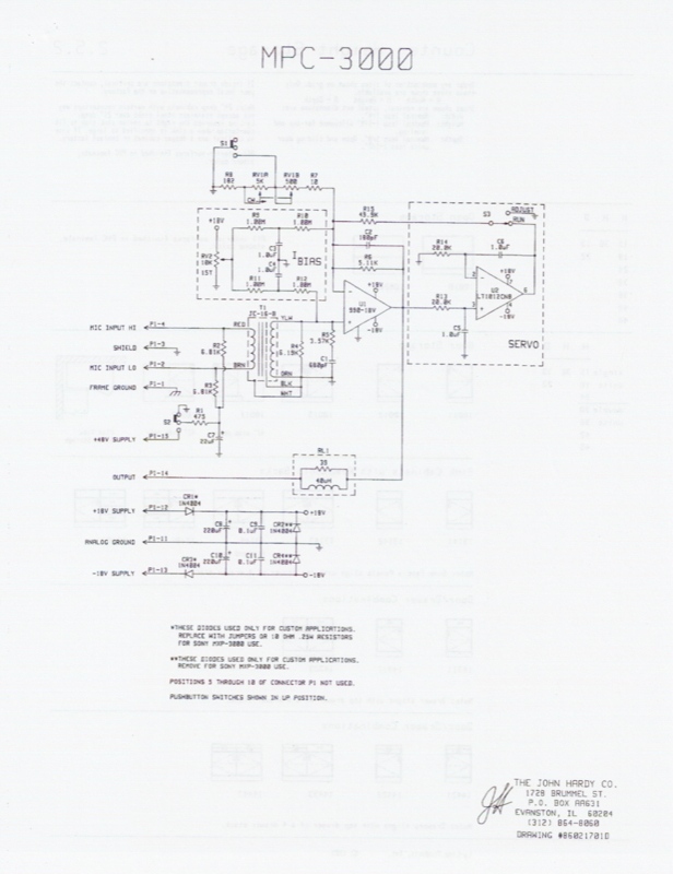 MPC-3000 schematic — BIAS and SERVO circuit sections, John Hardy Co
