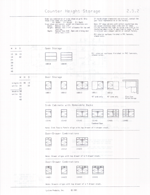 Ly-Line Products counter height storage catalog page, 1985